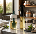 2-in-1 Kitchen Oil Combo Set - 200ml Glass Oil Sprayer Bottle + 250ml Oil Dispenser Jar with Silicone Basting Brush