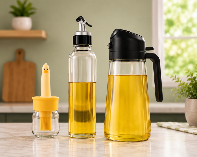 Oil Dispenser Combo – Pourer, Mister & Silicone Brush (Pack of 3)