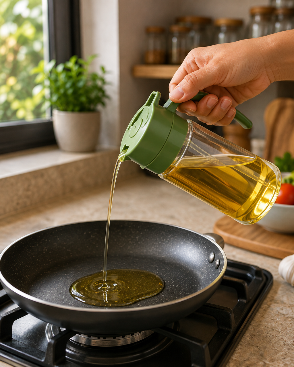 2-in-1 Kitchen Oil Combo Set - 200ml Glass Oil Sprayer Bottle + 250ml Oil Dispenser Jar with Silicone Basting Brush