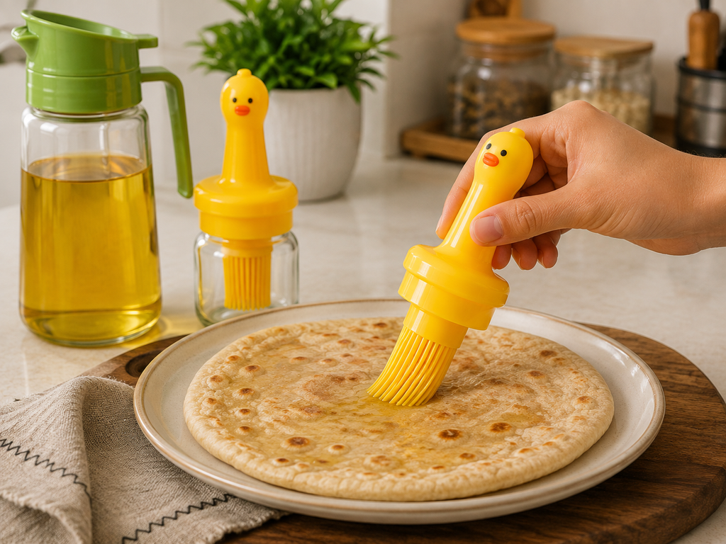 2-in-1 Kitchen Oil Combo Set - 200ml Glass Oil Sprayer Bottle + 250ml Oil Dispenser Jar with Silicone Basting Brush