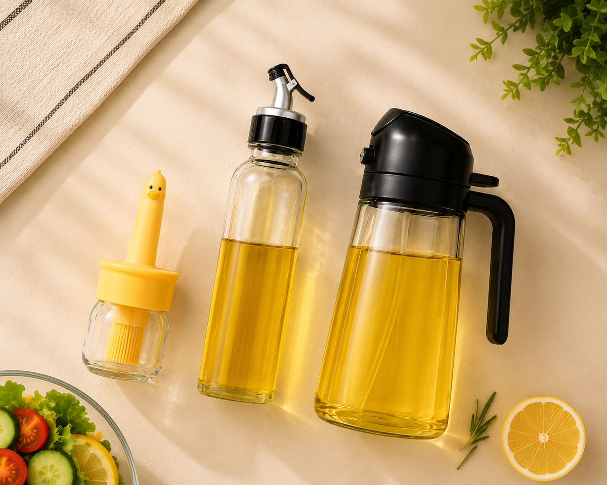 Oil Dispenser Combo – Pourer, Mister & Silicone Brush (Pack of 3)