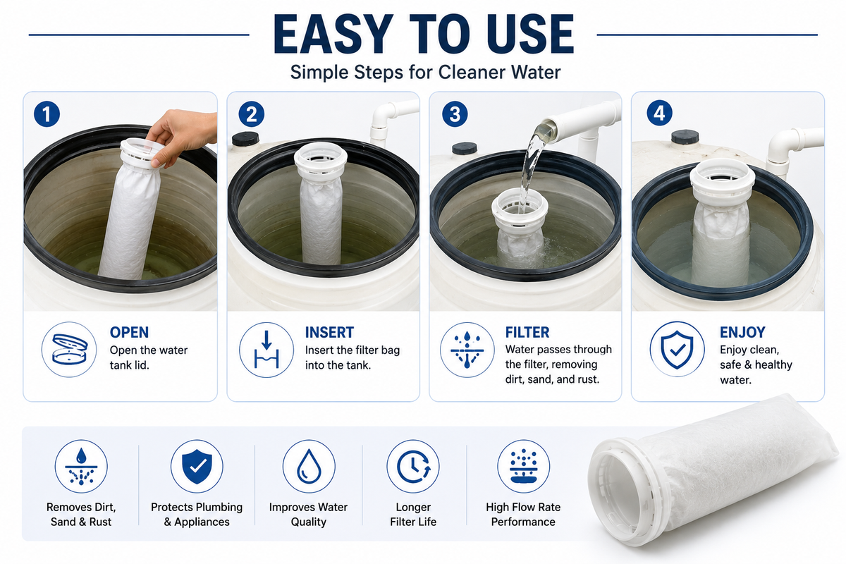 2pcs Bag Filter for Water Tank, 5 Micron Sediment Filter for Overhead Water Tank & 20 Inch Big Blue Housing