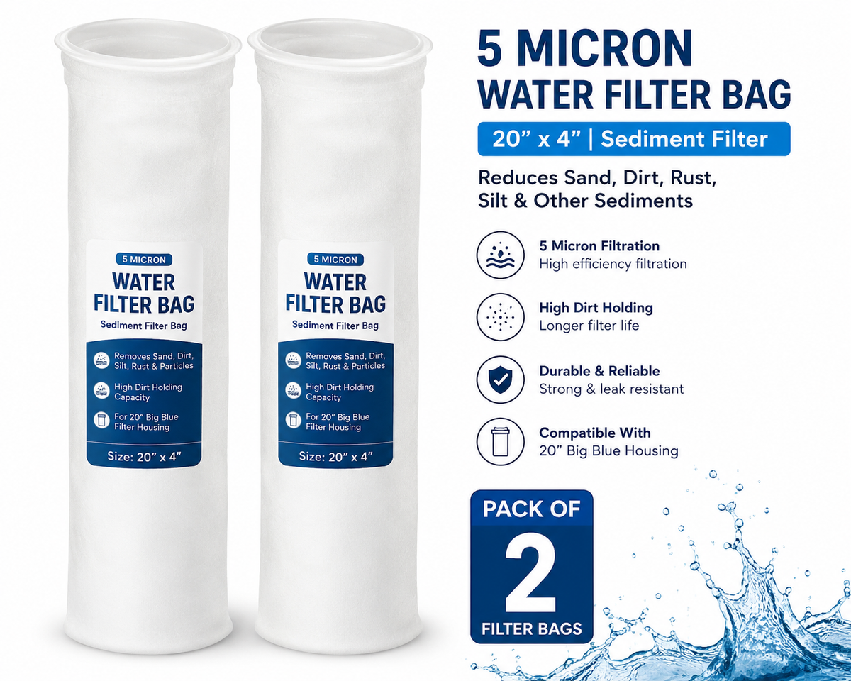 2pcs Bag Filter for Water Tank, 5 Micron Sediment Filter for Overhead Water Tank & 20 Inch Big Blue Housing