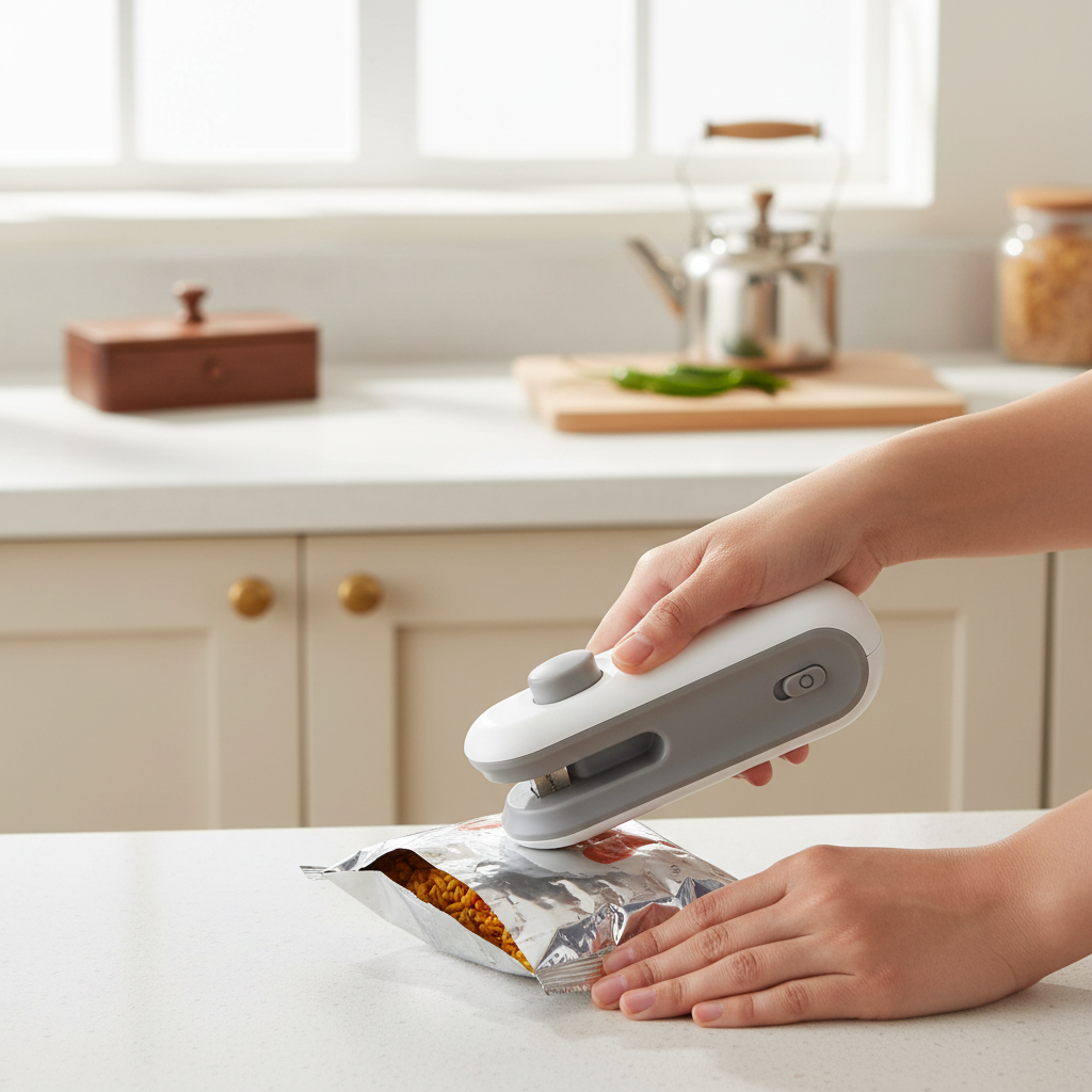 InstantSeal bag sealer used in a modern kitchen