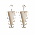 Two white triangular 12-hook clothes hanger organizers