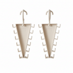 Two white triangular 12-hook clothes hanger organizers
