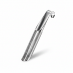 Stainless steel tea infuser with a curved hook on white background
