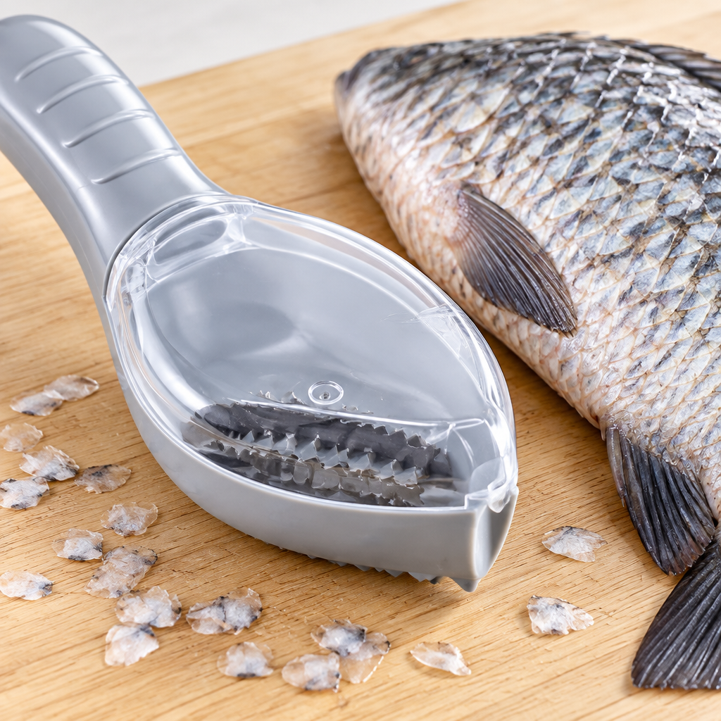 Close-up of the fish scale scraper head and toothed edge