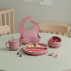 WZOC 6-piece silicone baby feeding set on a light sage dining surface