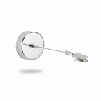 Stainless steel retractable dish towel holder isolated on a white background