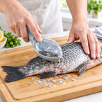Using a fish scaler to remove scales during kitchen prep